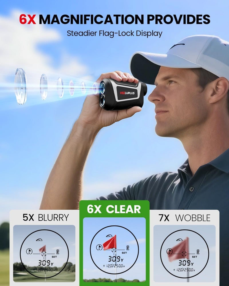 VEELUPLUS Golf Rangefinder with Slope, Golf- 660 Pro Rangefinder, Flag Pole Locking Vibration, 6X Magnification, Rechargeable, Golf Accessories Magnet Mount Rangefinders with LCD Clarity View - Image 5